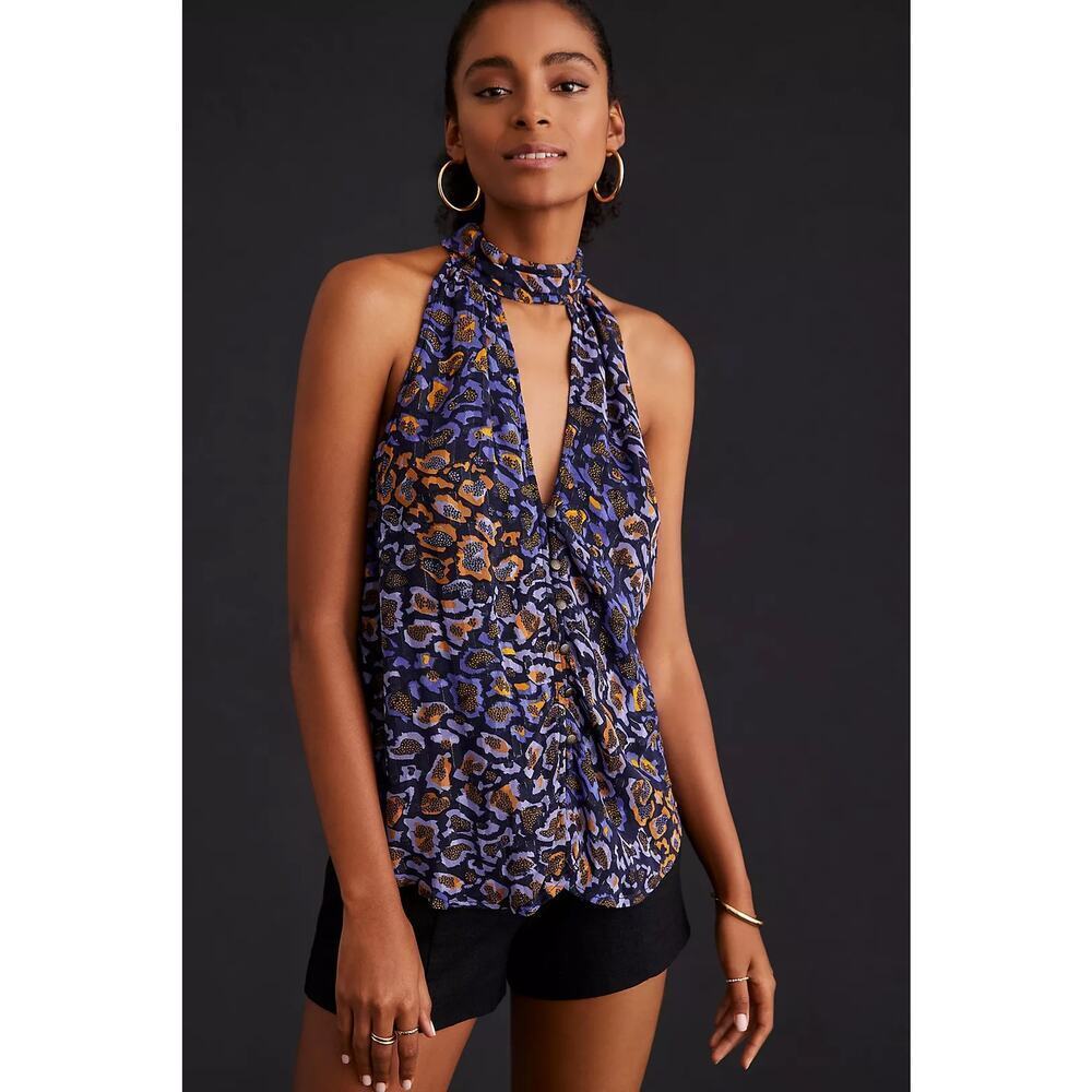 NWT‎ By Anthropologie Sleeveless Halter Tank Leopard Print Size L Retail $98